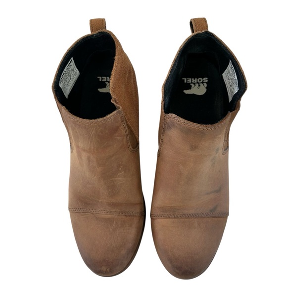 SOREL Evie II Chelsea Waterproof Brown-Tan Leather + Suede Ankle Boots 9 - Picture 3 of 12